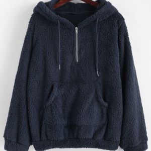 NAVY BLUE FLEECE KANGAROO HOODIE